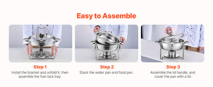 SucceBuy 5 Qt 2 Pack Round Chafing Dish Buffet Set Stainless Steel Chafer with 2 Full Size Pan, Round Catering Warmer Server