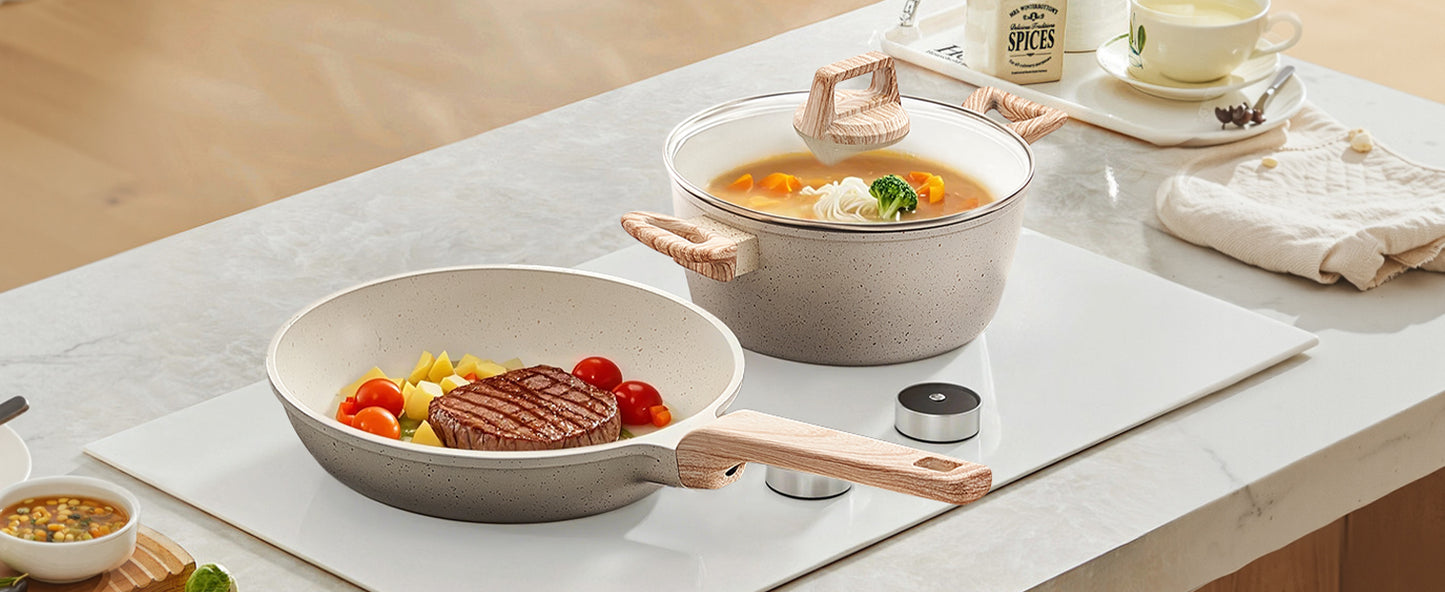 SucceBuy 17 Piece Pots and Pans Set Granite Nonstick Cookware Set Induction Cookwares Kitchen RV Cooking Sets with Pan Protector