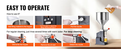SucceBuy A03 5-50ml/5-100ml Manual Liquid Filling Machine Paste Bottle Filler Adjustable with Hopper for Juice Shampoo Honey