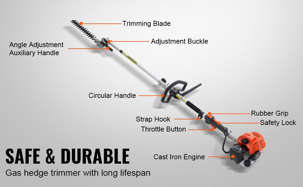 SucceBuy 52CC 6-in-1 MultiFunctional Trimming Tools Gas Hedge Trimmer Weed Eater String Trimmer Brush Cutter Edger Pole Chainsaw