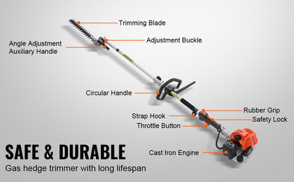 SucceBuy 52CC 6-in-1 MultiFunctional Trimming Tools Gas Hedge Trimmer Weed Eater String Trimmer Brush Cutter Edger Pole Chainsaw