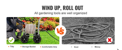 SucceBuy Hose Reel Cart 250ft Heavy Duty Garden Water Yard Planting w/ Basket Effortless Roll-up  Versatile Application Steel